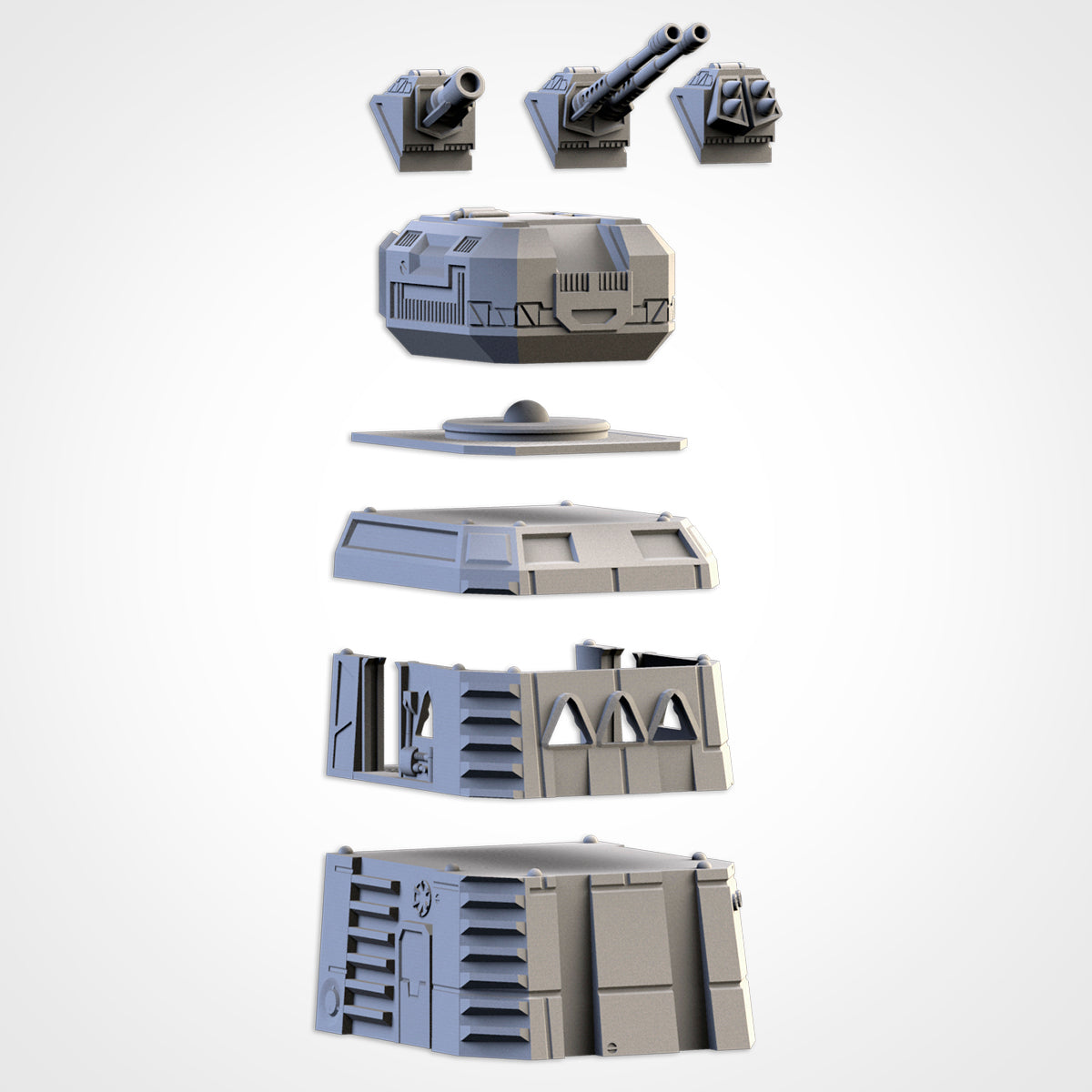 Modular Defense Turrets – Sci-Fi Bunker & Weapon Platforms for 28–32mm Wargaming
