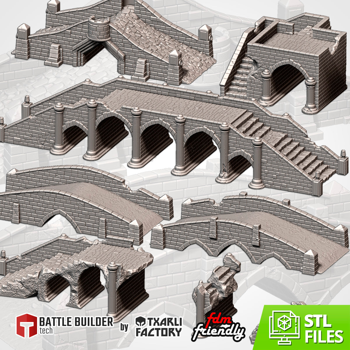 Medieval Bridges | 3D Printed Fantasy Terrain Set for 28–32mm Wargaming