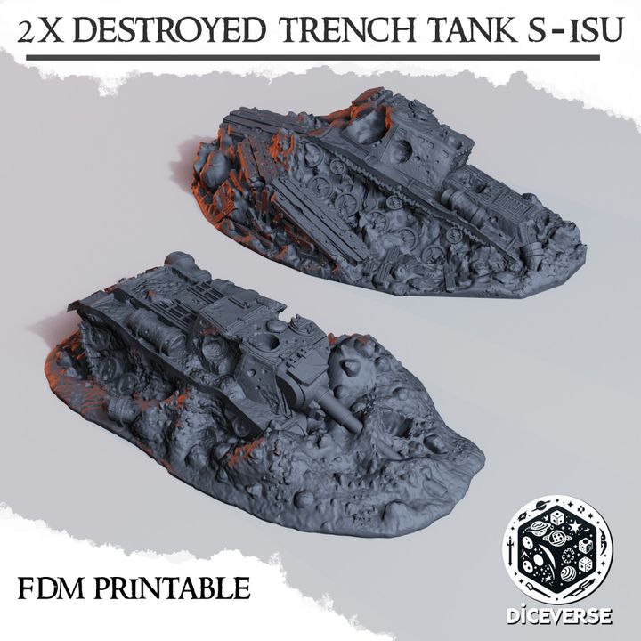 Destroyed Trench Tanks S-ISU - Trench Crusade Wrecked Vehicle Terrain