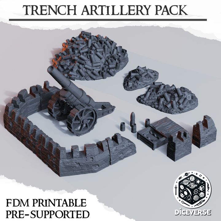 Trench Artillery - Trench Crusade Heavy Cannon & Ammunition Scatter Set