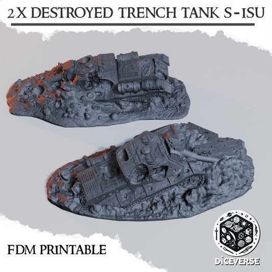 Destroyed Trench Tanks S-ISU - Trench Crusade Wrecked Vehicle Terrain