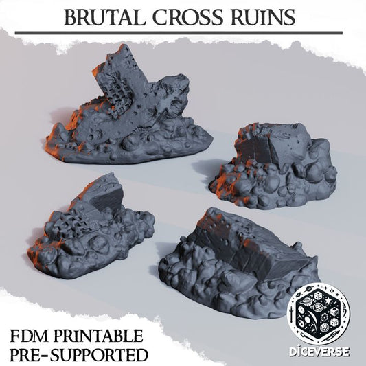 Brutal Destroyed Cross Ruins - Trench Crusade War-torn Terrain Cover