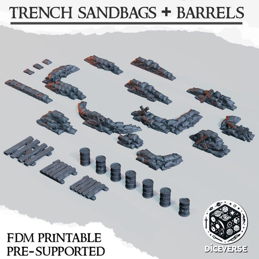Trench Sandbags & Barrels - Trench Crusade Scatter Cover Terrain