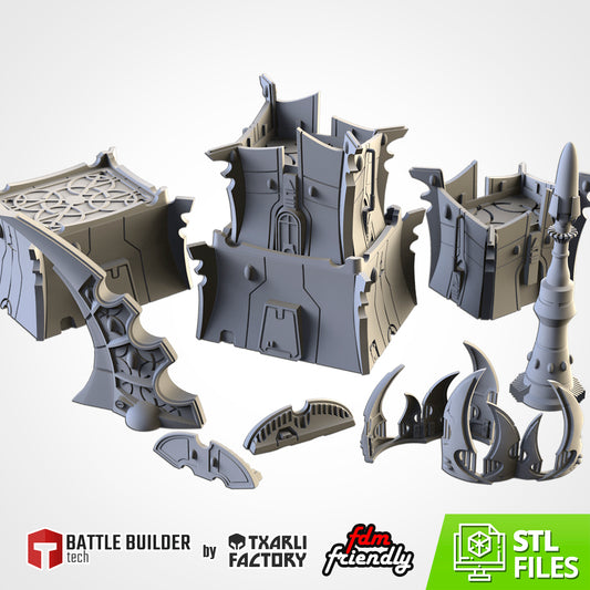 Xeno Buildings (Space Elves) – Alien Architecture Terrain for 28–32mm Games